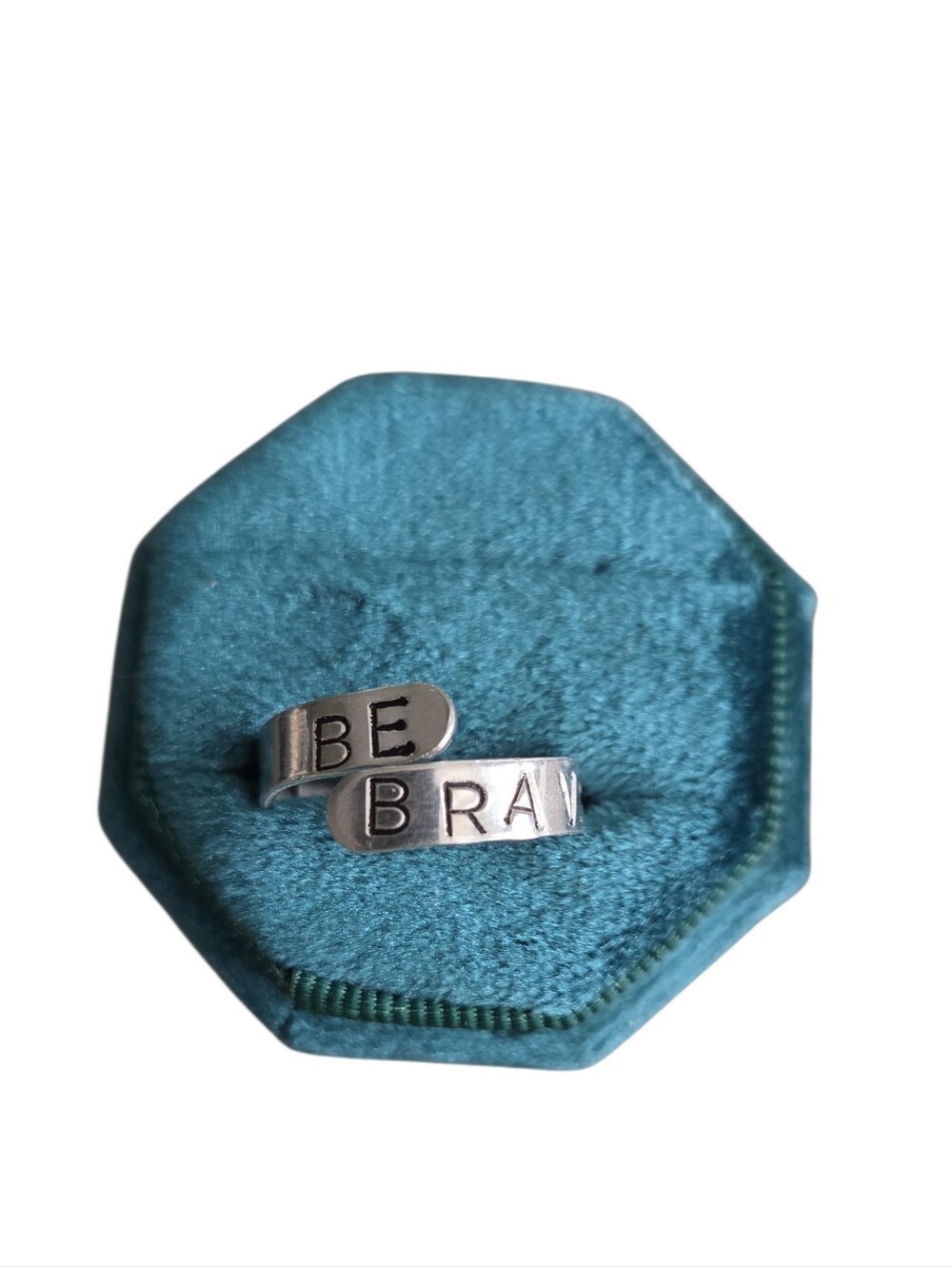 Size 9 Silver Toned 'BE BRAVE' Adjustable Ring